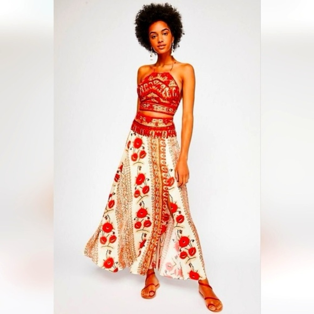 Free People Easy to Love 2 Piece Multicolor Floral  Maxi Skirt size 2